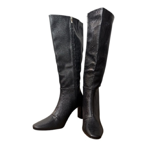 NWOT Isabelle Knee High Boots Black Textured Faux Leather - Picture 4 of 4